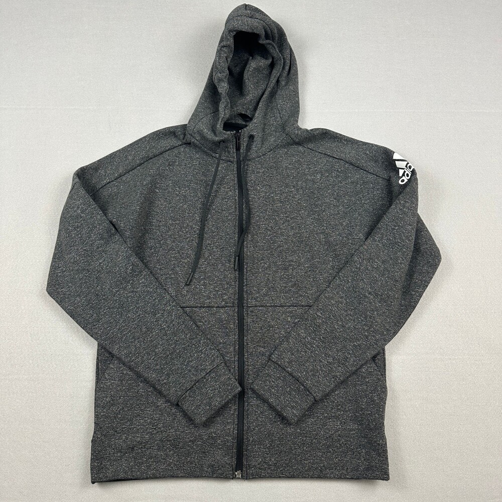 Adidas Hoodie Men Medium Gray Heather Full Zip Sweatshirt Logo Pockets L